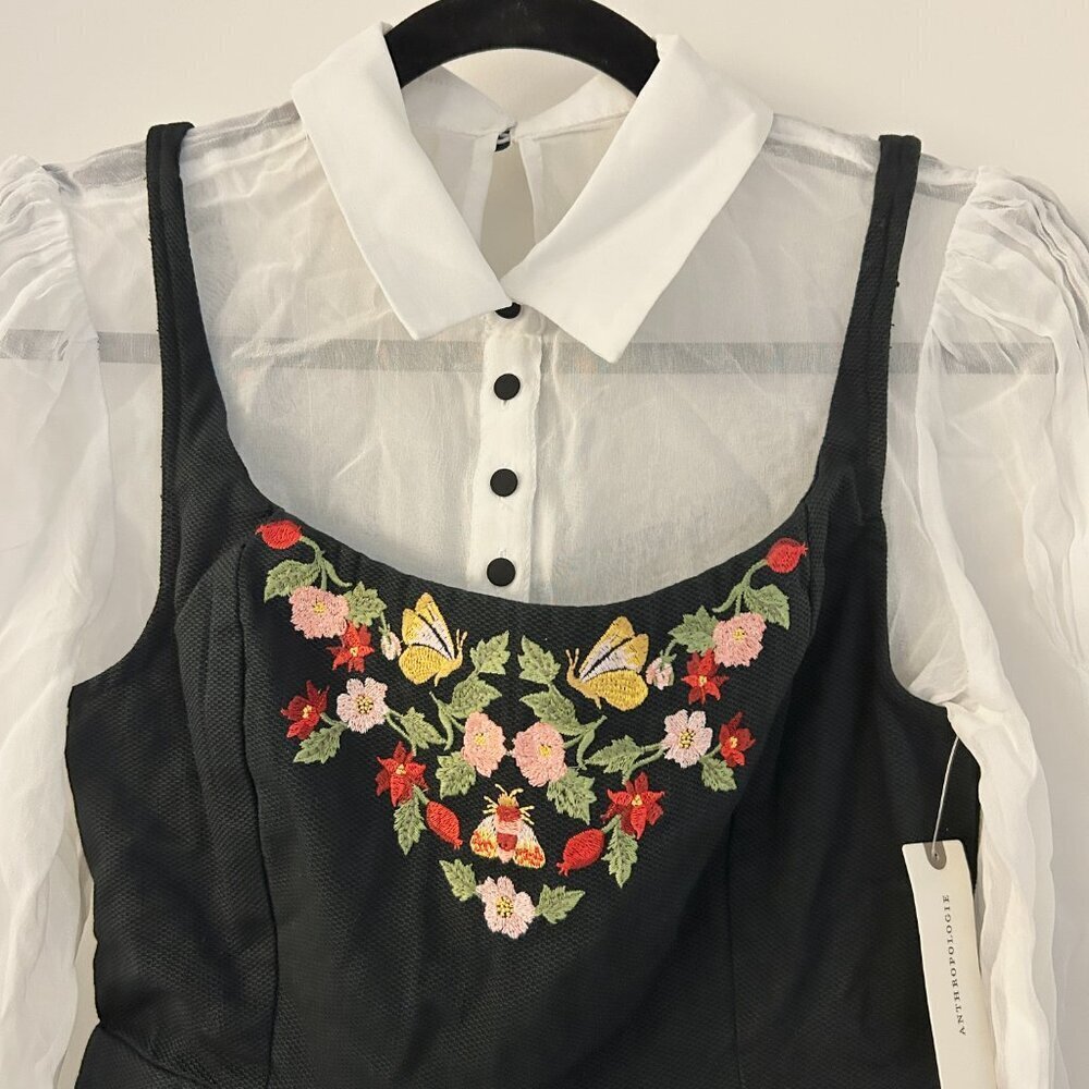 Anthropologie Maeve Long-Sleeve Embroidered Twofer Romper Size 2 NWT - Picture 7 of 15